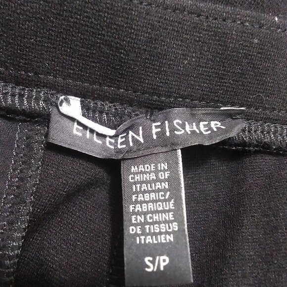 Eileen Fisher Black Pull On Leggings Leather Trim - Picture 9 of 10